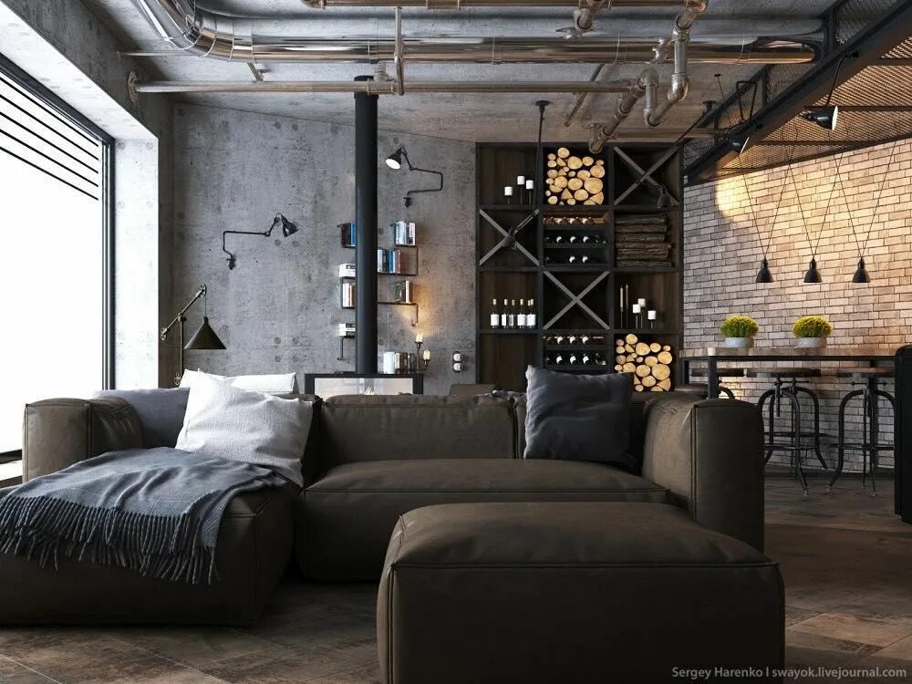 3 Stylish Industrial Inspired Loft Interiors Innenarchitektur, Wohnzimmer design