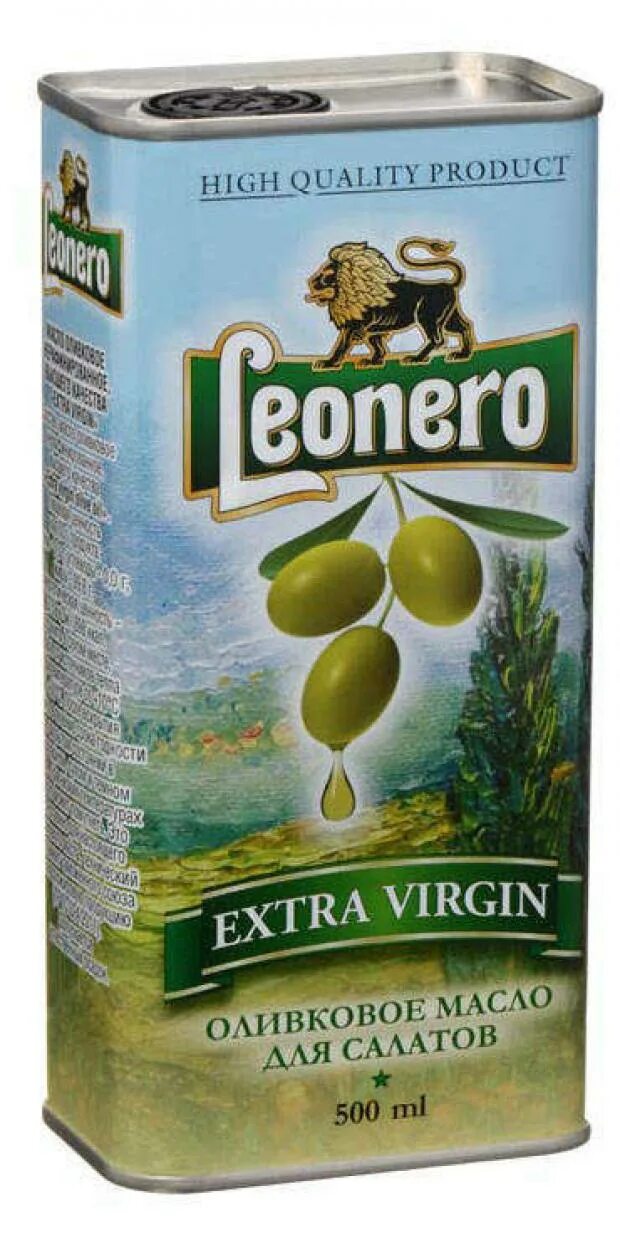 Leonero Extra оливковое. Оливковое масло "Leonero" Extra Virgin ж/б 500мл/12шт, Испания (2 года). Масло оливковое для жарки. Масло оливковое Leonero Extra Virgin для салатов, жестяная банка.