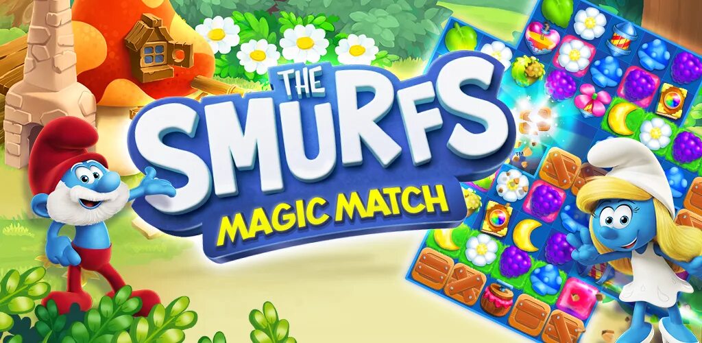 Smurfs Magic. Smurfette's Magic Match. Smurfs Magic Match logo.