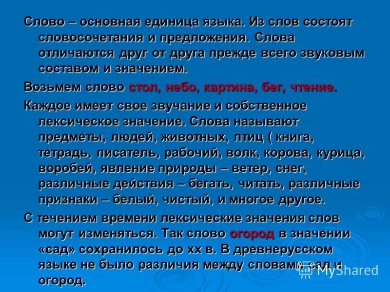 Слово основная единица. Слово основная единица языка. Лексическое богатство русского языка.