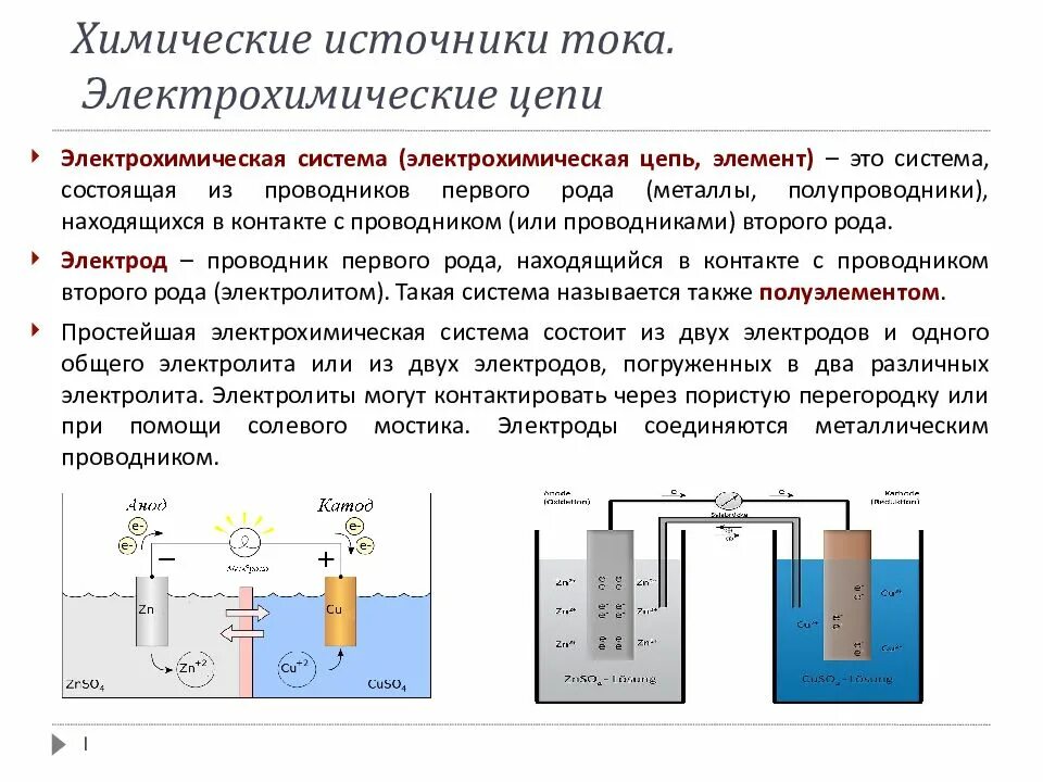 Соединение химических источников. Типы электродов Электрохимия. Схема электрохимической цепи. Электролиз и химические источники тока. Электроды в электрохимии.