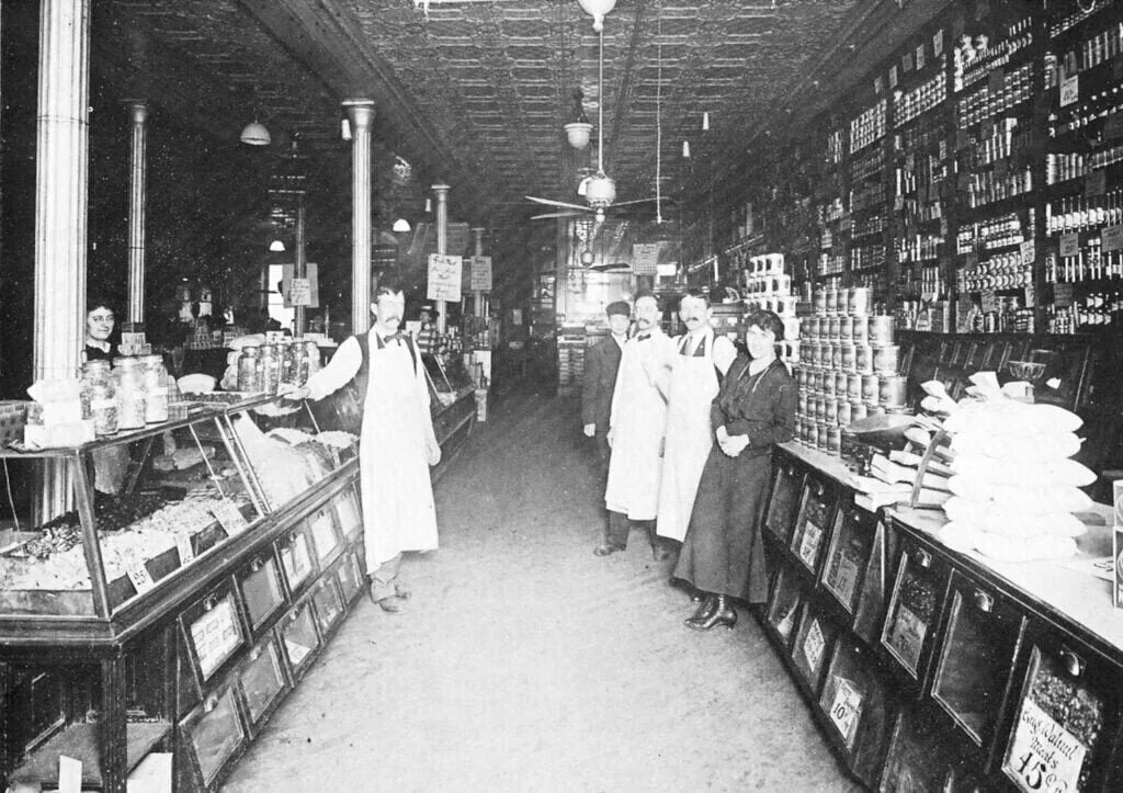 Store is history. 1920 grocery store. chain store.