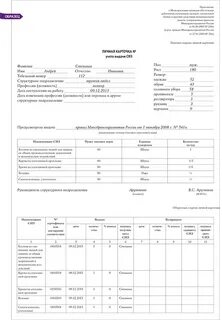 Карточка учета выдачи дежурных сиз бланк