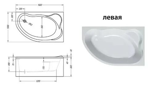 Угловая ванна стандартные размеры