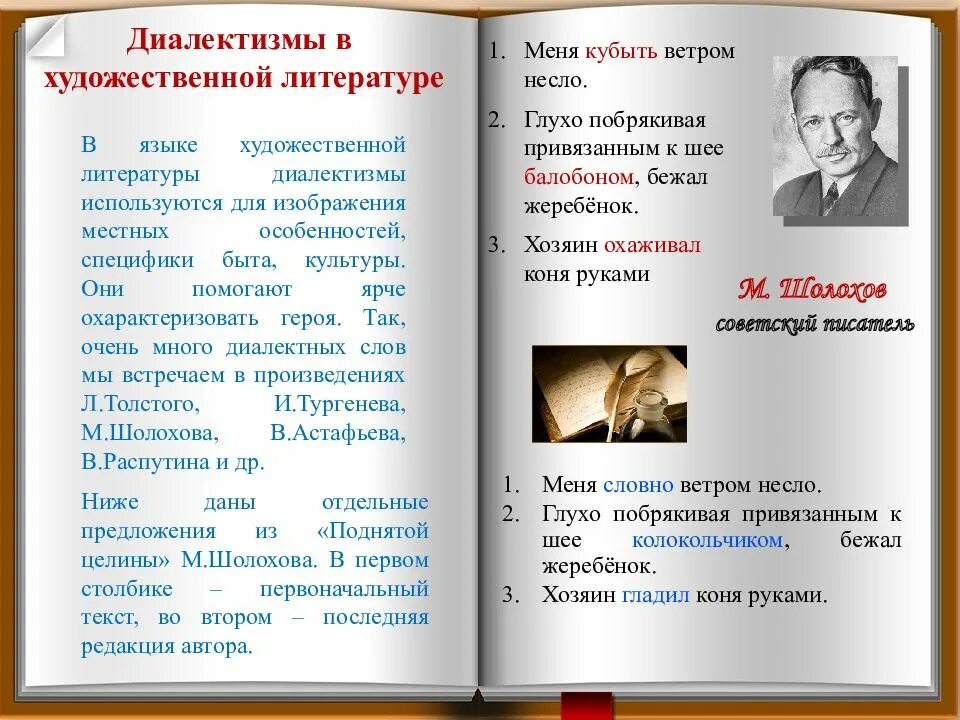 Слово произведения примеры. Диалектизмы в художественной литературе. Примеры диалектов в литературе. Диалектная лексика в художественной литературе. Диалекты из произведений.