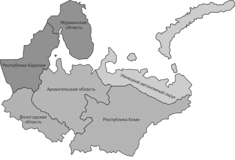 Республики северной части россии. Состав Северного экономического района на карте. Карту района Северо - Западный экономический район. Европейский Северный экономический район карта контурная.