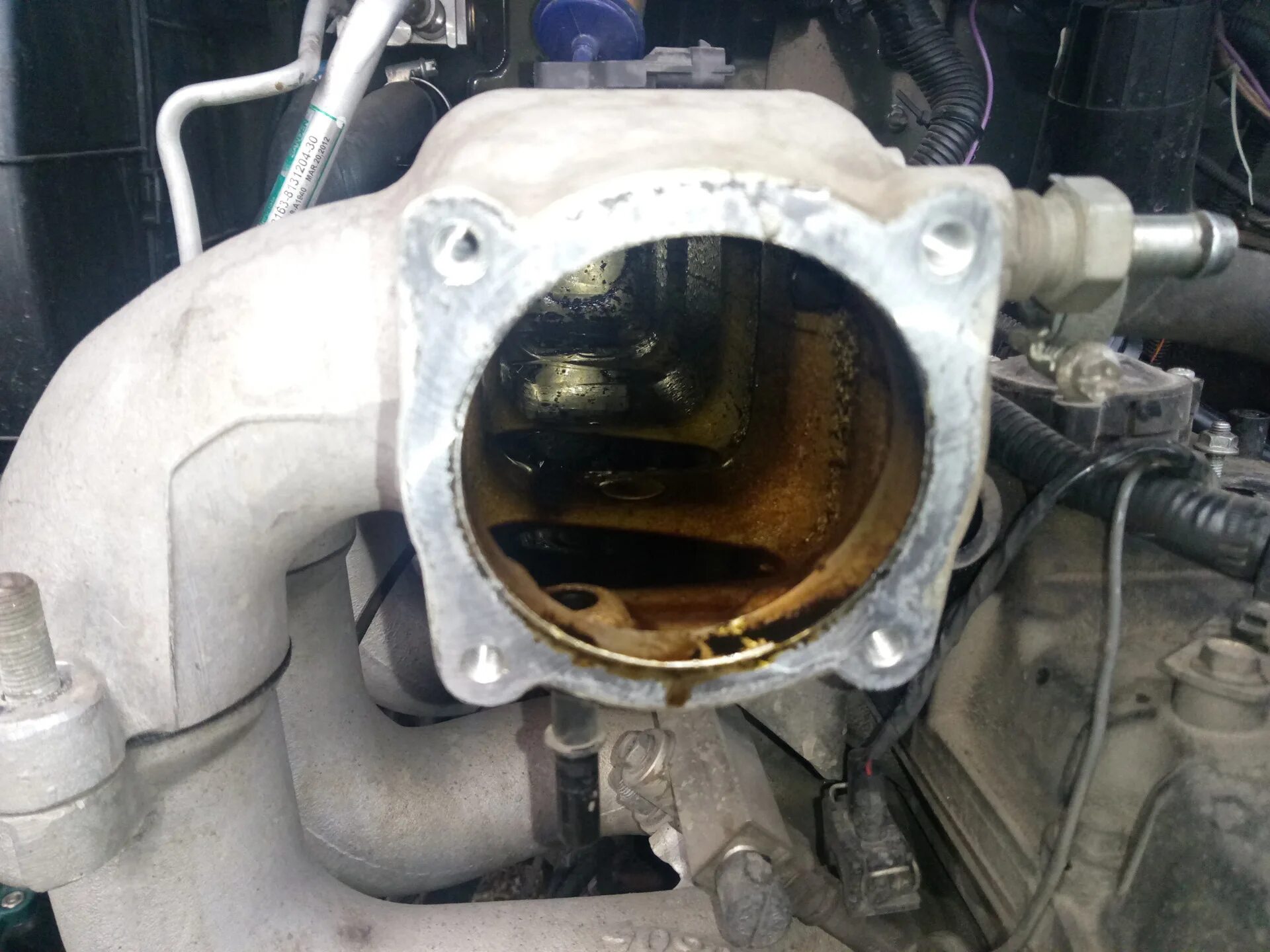Гонит масло в коллектор. Камаз 740 течет в выпускной коллектор масло. Патрубок под дросселем фокус 2. Масло во впуске причины. Гонит масло в коллектор.
