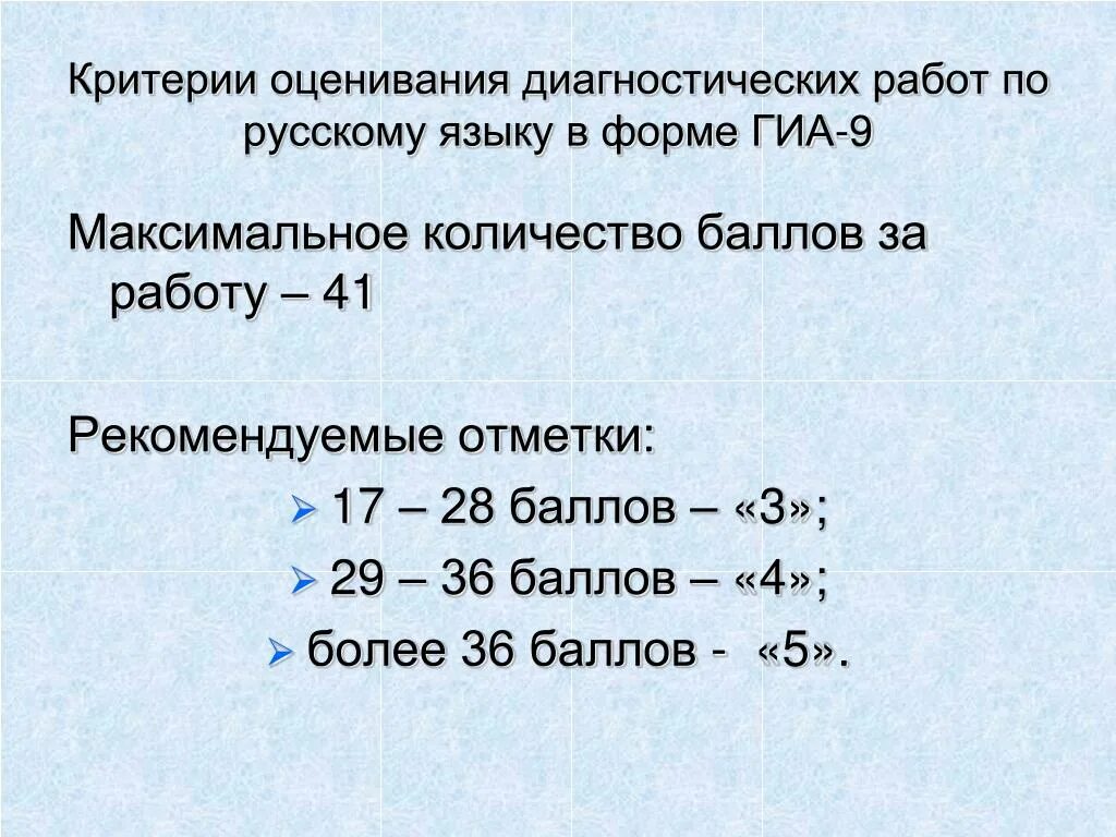 Критерии оценивания теста по русскому