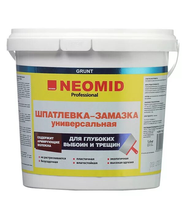 Шпатлевка для глубоких выбоин. Шпаклевка замазка универсальная неомид. neomid шпатлевка-замазка 1,4 кг. шпаклевка замазка neomid. замазка neomid для выбоин и трещин.
