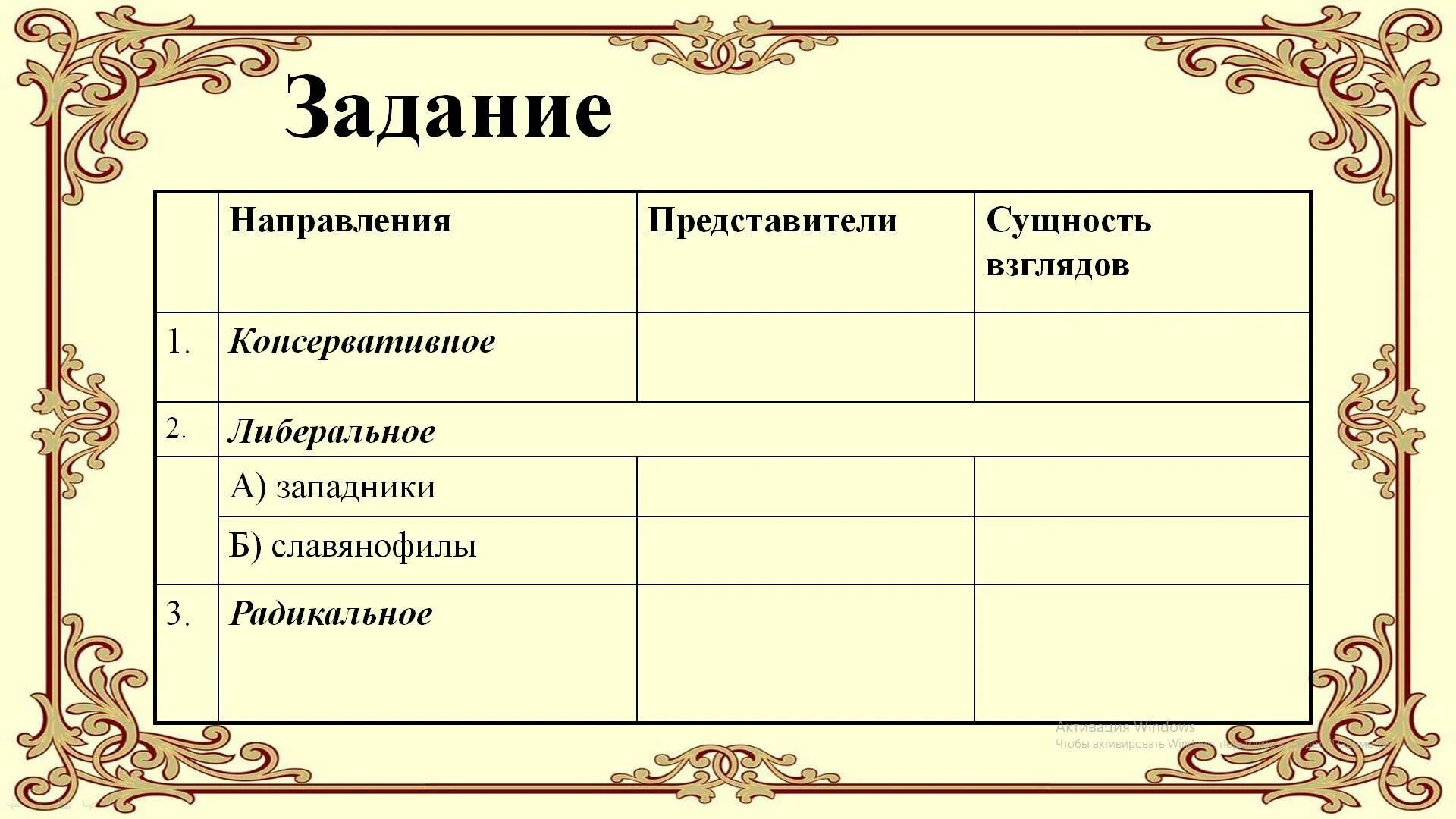 Взгляды либерального направления. Консервативное направление представители и сущность взглядов. Таблица направления представители сущность взглядов консервативное. Таблица основные общественные движения при Николае 1. Направления при Николае 1 таблица.