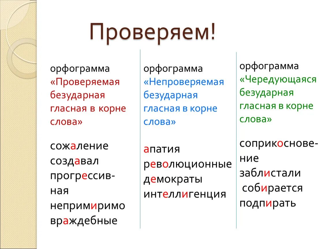 Примеры проверяемой орфограммы