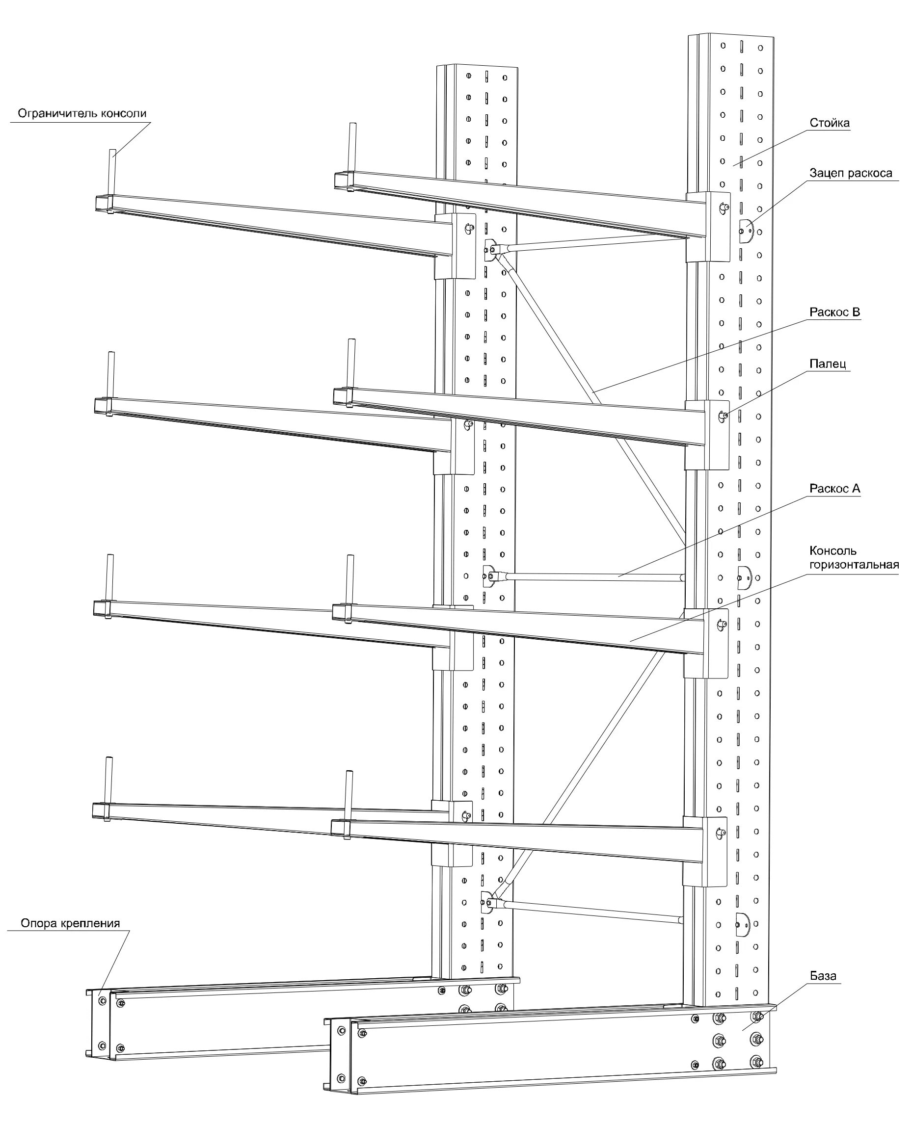 Устройство стеллажа. Стеллаж консольный чертеж КМД. Стеллаж консольный односторонний чертеж. Стеллажи Кифато схема сборки. Чертеж стеллажа металлического консольного ст-062.