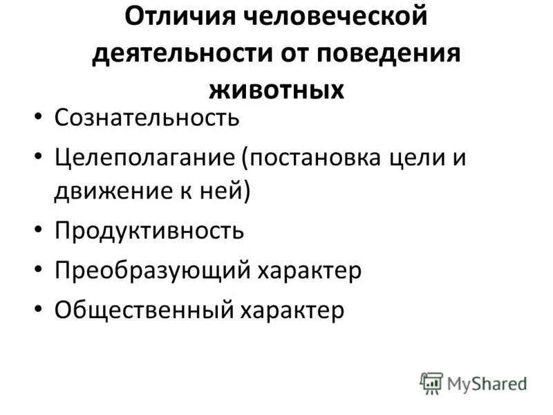 Различие деятельности человека и животных