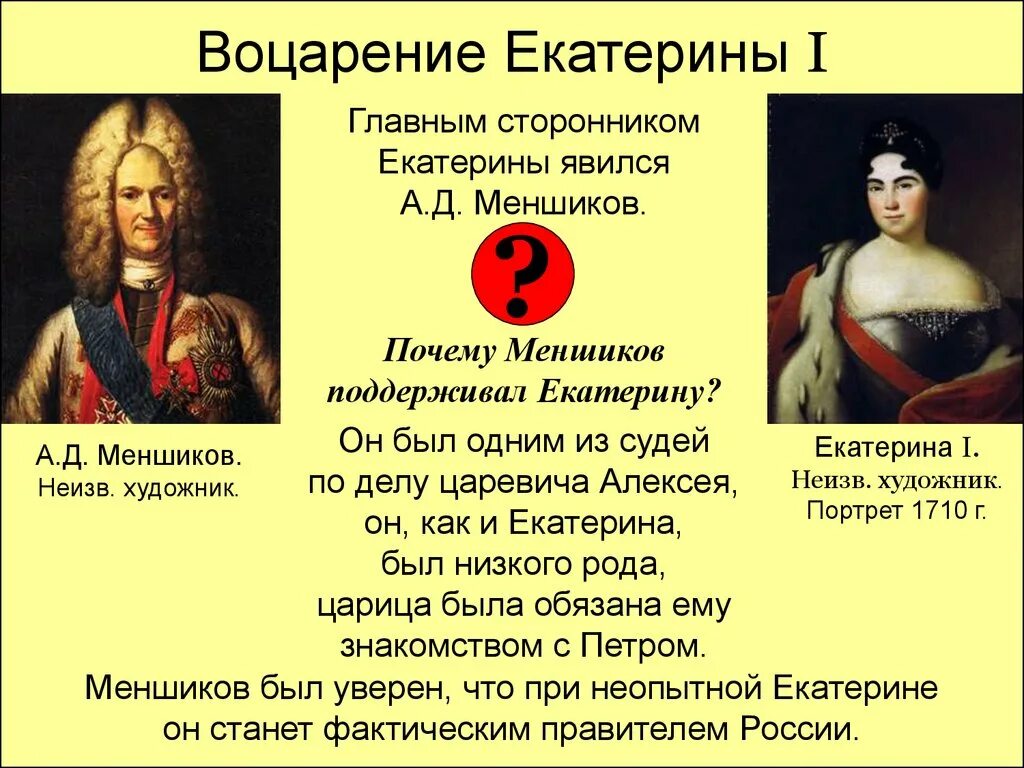 Версии отстранения меншикова от власти. Причины воцарения Екатерины 1. Сторонники Екатерины первой.