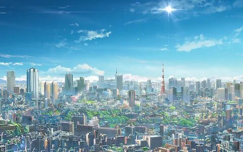 Обои на рабочий стол: Аниме, Небо, Солнце, Горизонт, Токио, Токийская Башня, Тво