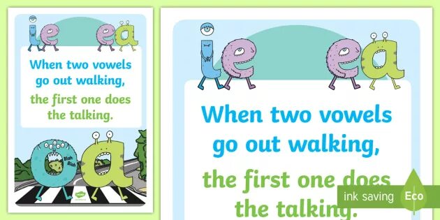 When two Vowels go Walking the first does the talking. When two Vowels go Walking the first does the talking poster.