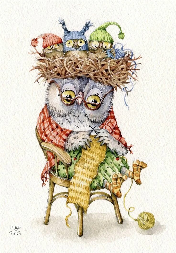 Инга измайлова smg. Инга измайлова совушки. Иллюстрации инги измайловой 2020. Сова рукоделие. Сова рукодельница.