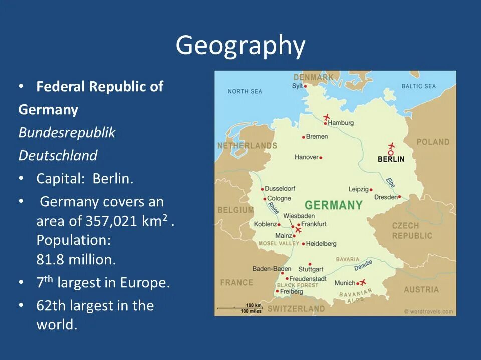 Germany Geography. Germany location. Germany geographical location. Geographical position of Germany.