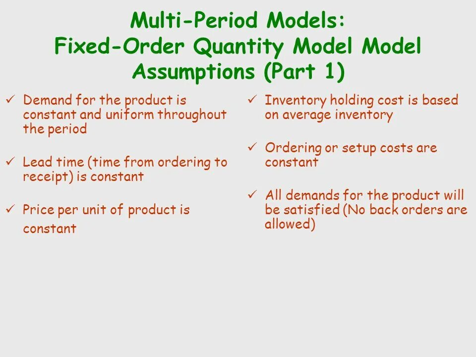 Fixing order. Fixed order Quantity.