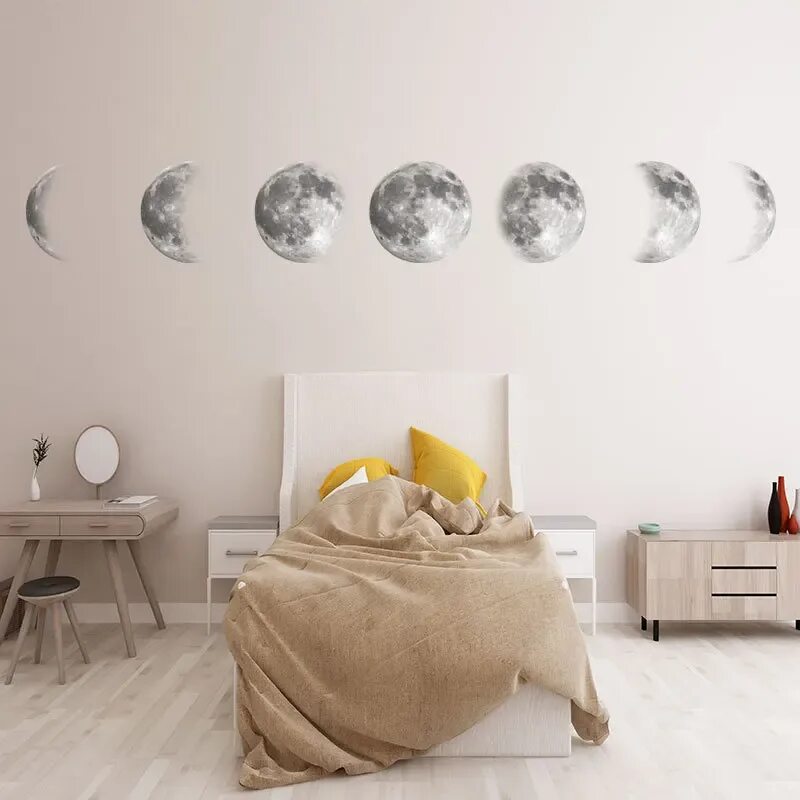Декор луна на стене Full Moon Astronomy Space Cosmic Wall Art Sticker Children's Bedroom Decal Vinyl