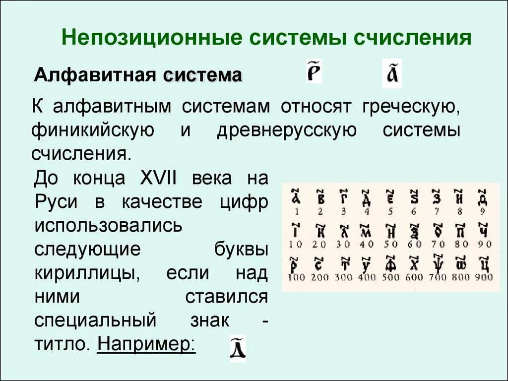 Выбери непозиционные системы счисления. Системы счисления Славянская система. Славянская алфавитная система счисления. Позиционная и непозиционная система исчисления. Система счисления презентация.