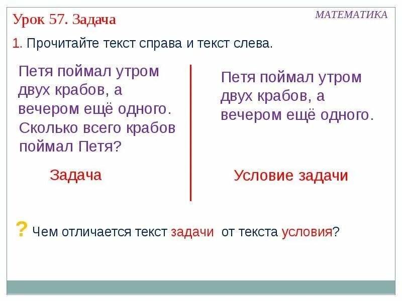 Отличие задачи от текста. Пример и задачи чем отличаются. В чем отличие задачи от текстовой задачи. Задачу в слове задачи. Предложение с словом справа