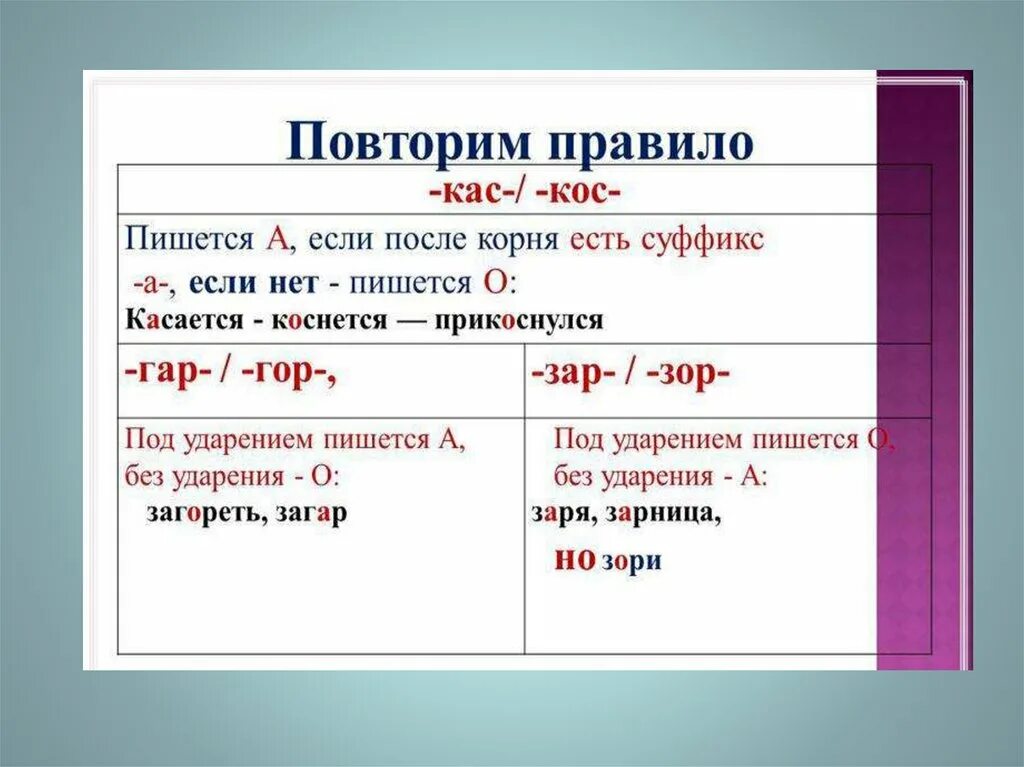 5 слов с корнем зор. Правило по русскому языку правописание гор гар. Гар гор зар зор правило. КАС кос гар гор зар зор правило.