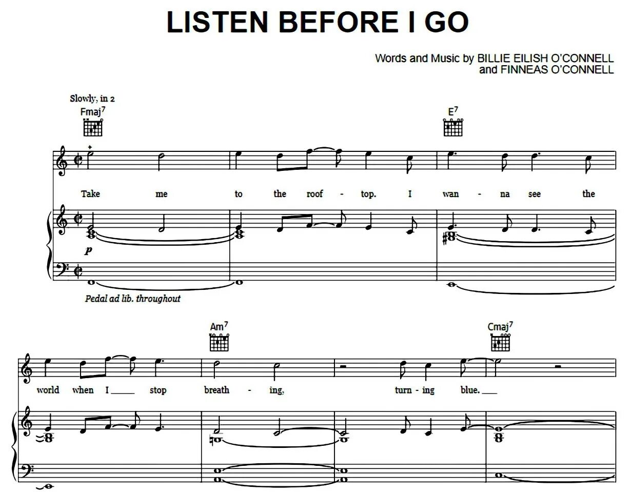 Billie eilish listen before i go. Listen before i go ноты. билли эйлиш ноты для фортепиано. ноты для пианино билли айлиш. billie eilish на пианино.