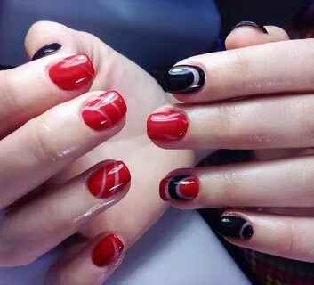 Дизайн ногтей коротких красно черные
