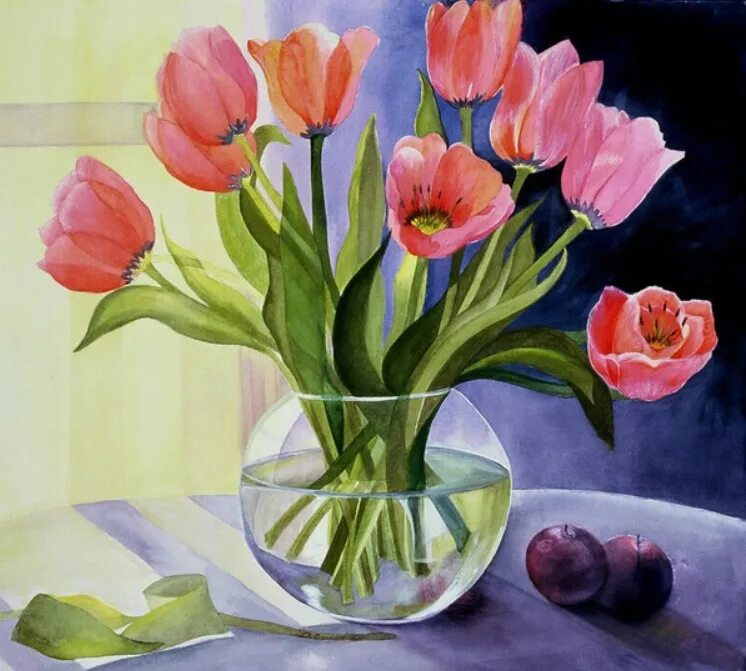 Ваза с тюльпанами рисунок. Элизабет Роббинс тюльпаны картины. Цветы в вазе гуашью. Тюльпаны в вазе. Ваза с цветами красками.