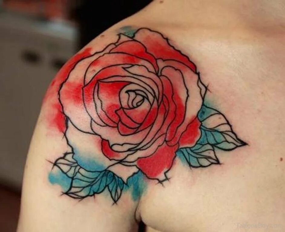 Розочка тату. Тату розы на плече цветные. Цветные Татуировки для девушек.