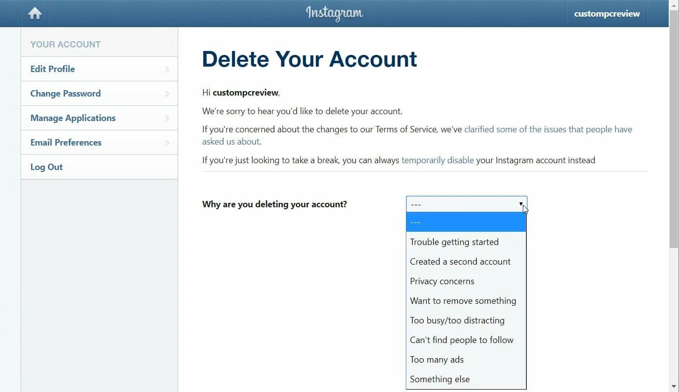 Delete your. Delete instagram account. your account. instagram account. your account has been created.
