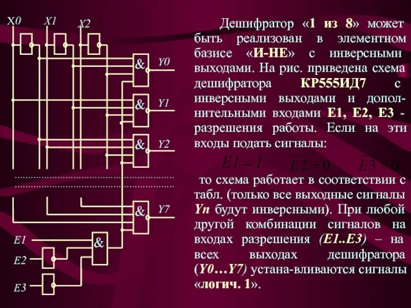 Дешифратор 7. Дешифратор с инверсными выходами схема. Схема дешифратора 4 на 10. Дешифратор на логических элементах. Дешифратор на 8 выходов.