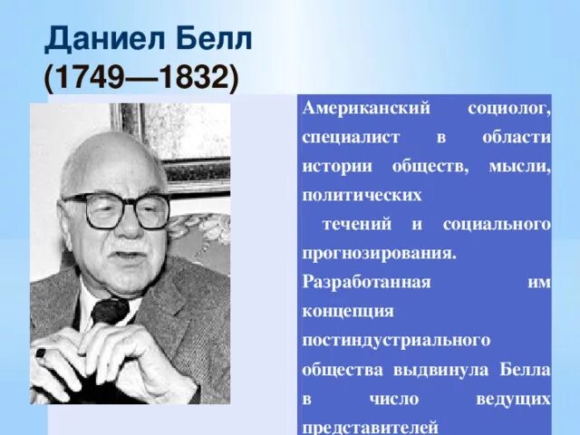 Д белл постиндустриальное общество. Дэниел Белл социолог. Белл теория постиндустриального общества.