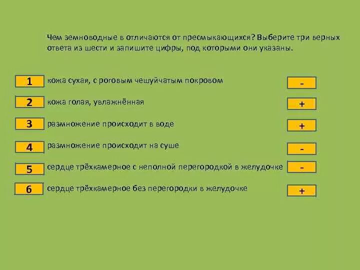 Признаки присущие земноводным. Выберите три верных ответа из шести. выберите три верных ответа. признаки отличающие пресмыкающихся от земноводных. выберите признаки характерные для амфибий.