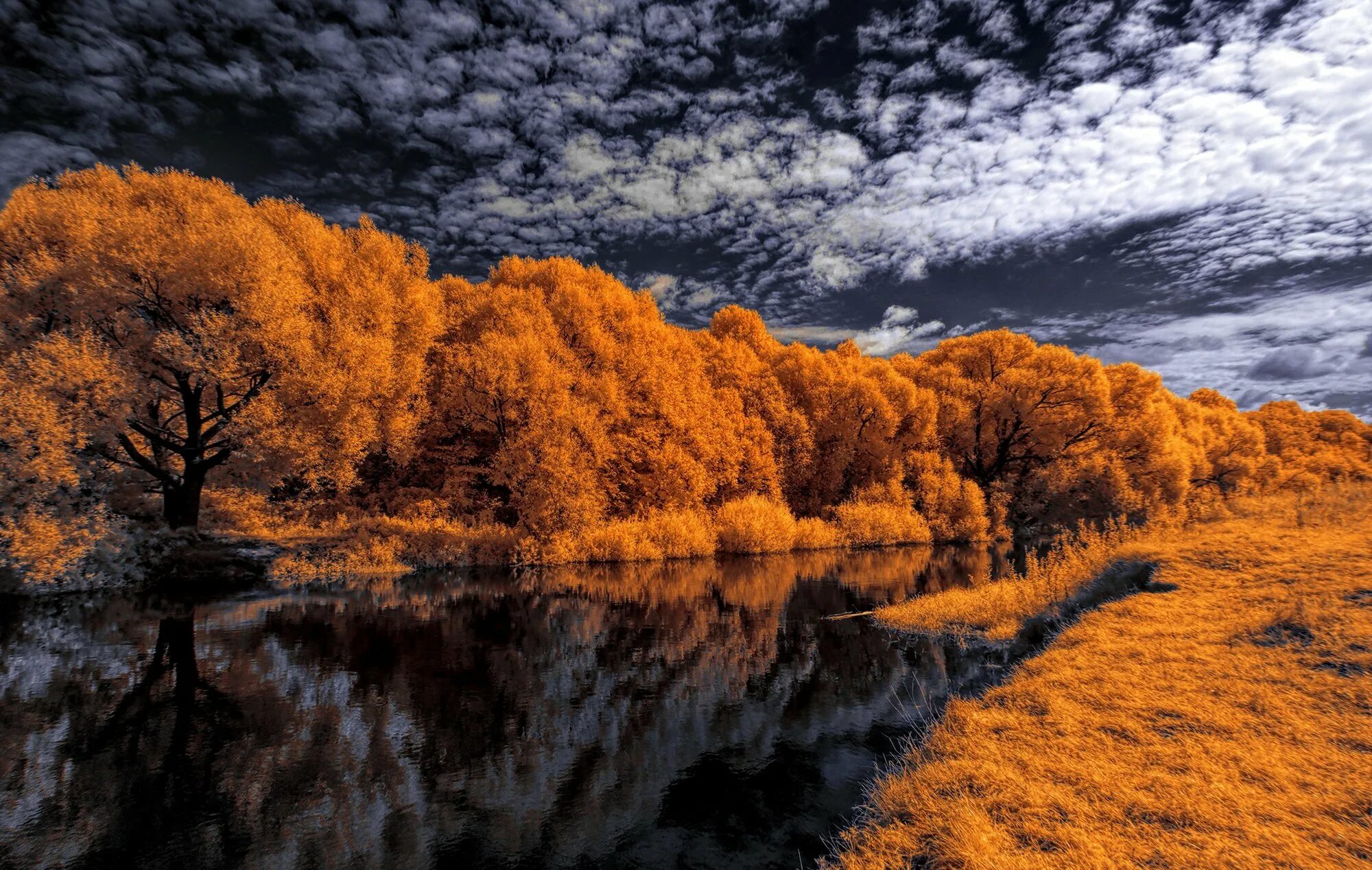 Низкими осенними тучами. Осеннее небо. Осень небо. Красота осени. Облака и река и осень.