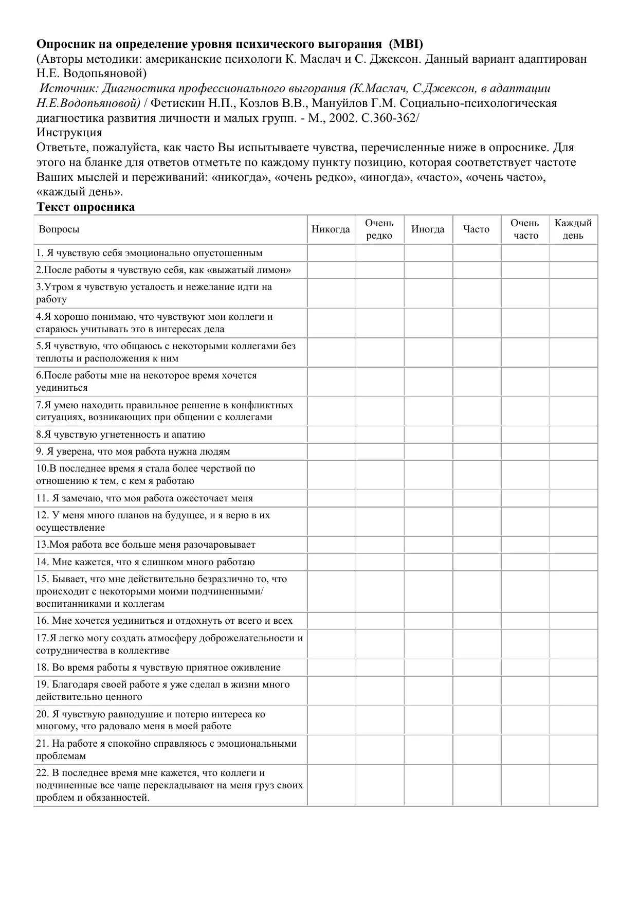 Методика диагностики профессионального выгорания. Методика Маслач эмоциональное выгорание. Опросник Маслач и Джексона профессиональное выгорание. Опросник профессионального выгорания Маслач. Анкеты выявления синдрома эмоционального выгорания.