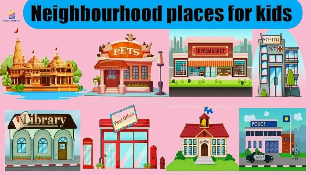 Places for Kids. Our neighbourhood. Материалы по теме my neighbourhood. My City names of places for Kids.