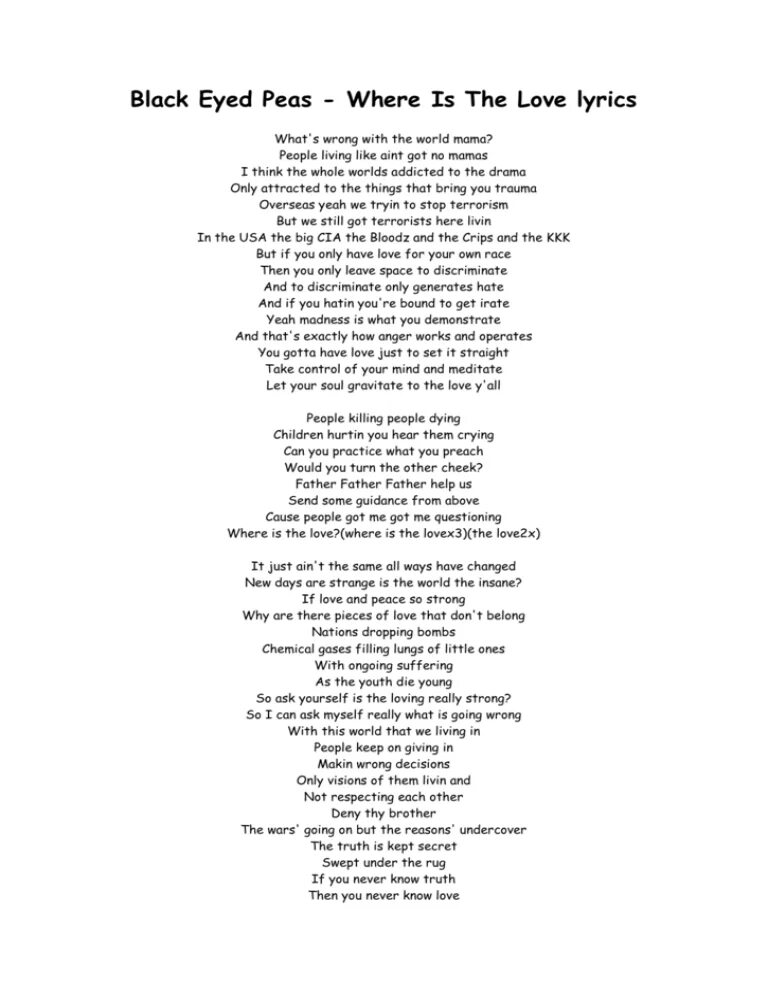 Текст песни my love all mine. Where is the Love текст. Black eyed Peas. Black eyed Peas where is the Love. The Black eyed Peas - where is the Love текст.