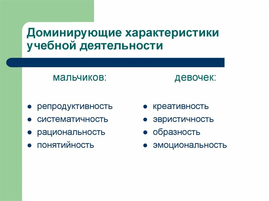 Характеристики учебной деятельности систематичность. Чем творческая деятельность отличается от нетворческой. Методу доминирующих характеристик. Примеры понятийности. Особенности доминирования