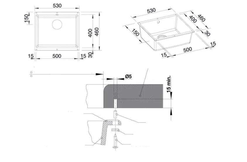 Вырез мойки в столешницу. Мойка Blanco Subline 500-u. Blanco Subline 500 u схема встраивания. Кухонная мойка Blanco Subline 500-u алюметаллик. Blanco Subline 500-u чертеж.