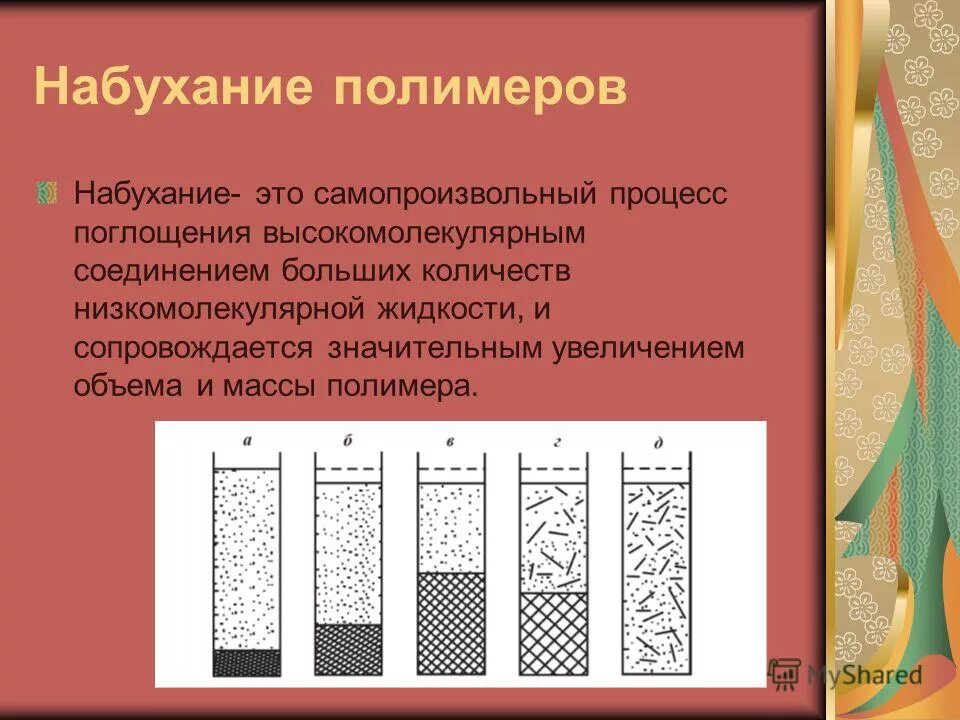 Набухание полимеров. Набухание высокомолекулярные соединения. Стадии процесса набухания. Процесс набухания является:. Набухание биополимеров