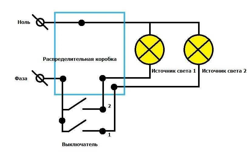 Подключение лампы двумя выключателями