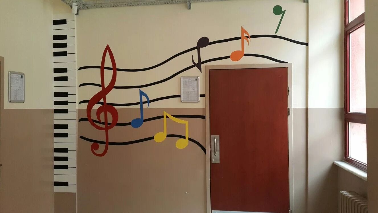 Музыка в углу где. Украшения стен в музыкальной школе. Стены в музыкальном зале. Украшение стен в музыкальном зале. Роспись стен в музыкальной школе.