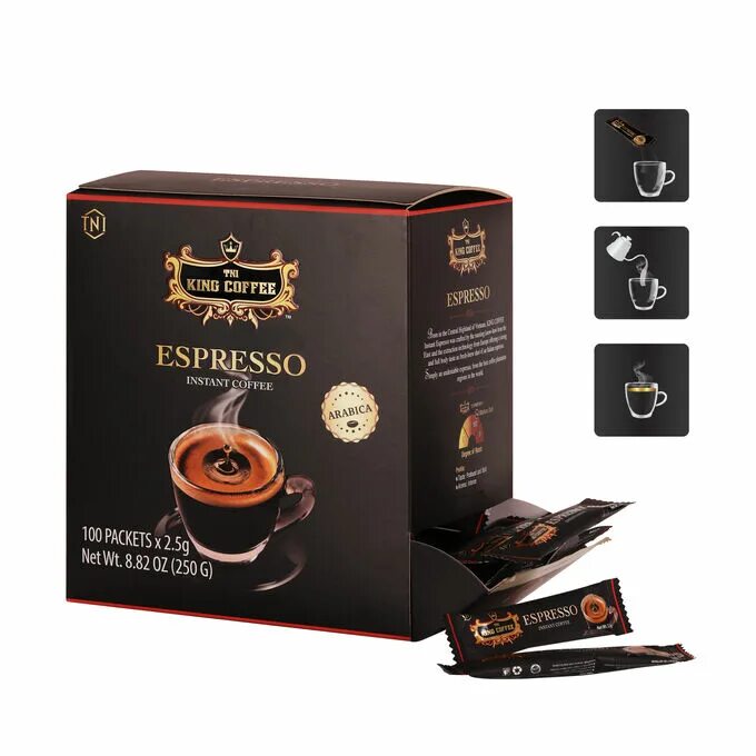 Лучший растворимый кофе 2025 год. Кофе вьетнамский tni king coffee. растворимый черный кофе из зерен арабики king coffee 100 пакетов*2,5гр. черный кофе растворимый king coffee. вьетнамский кофе арабика эспрессо.