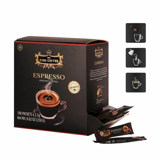 Эспрессо растворимый. TNI King Coffee Espresso. Растворимый черный кофе из зерен арабики King Coffee 100 пакетов*2,5гр. King Coffee Вьетнам. Вьетнамский кофе растворимый King Coffee.