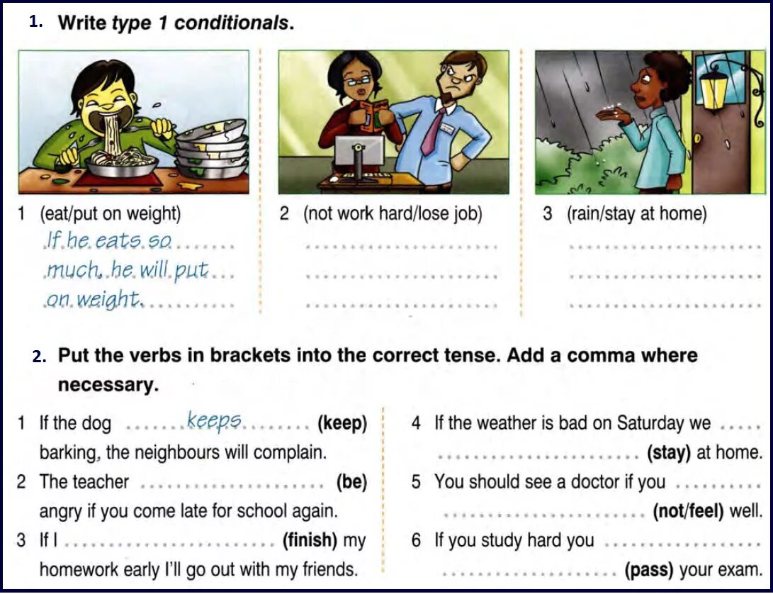 She won t pass the exam. Write Type 1 conditionals ответы. Write Type 0 1 2 or 3 conditionals then write the Types of conditionals. Write Type 1 conditionals eat/put on Weight. Conditionals интерактивные шаблоны.