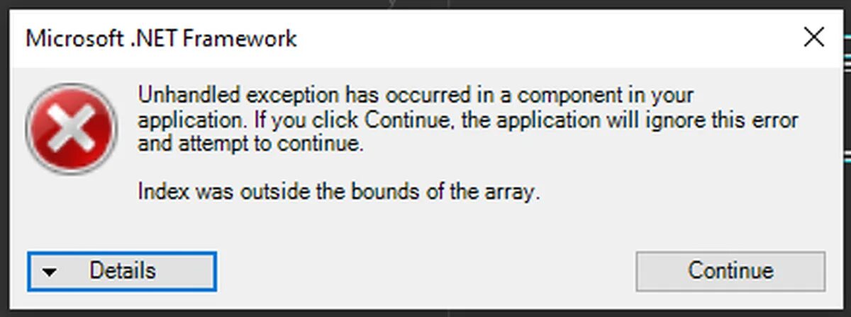 Unhandled error occurred. Unhandled error occurred