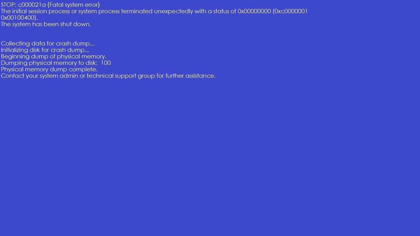 Синий экран смерти stop: c000021a. Stop c000021a. C000021a. Stop с000021а Fatal System Error.