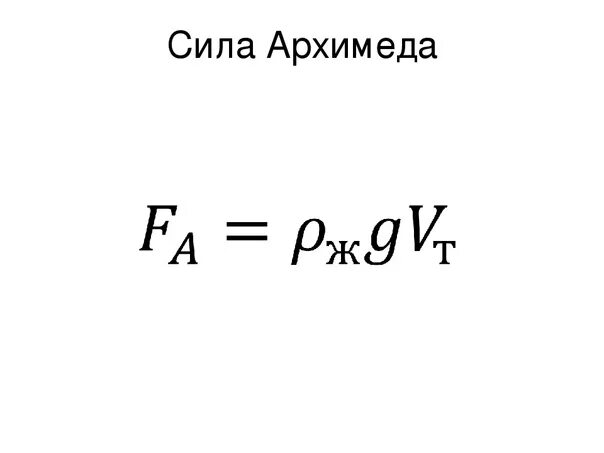 Формулы давления и силы архимеда. Сила Архимеда формула физика 7 класс. Формула архимедовой силы 7 класс. Формула для расчета архимедовой силы. Формулы по физике 7 класс закон Архимеда.